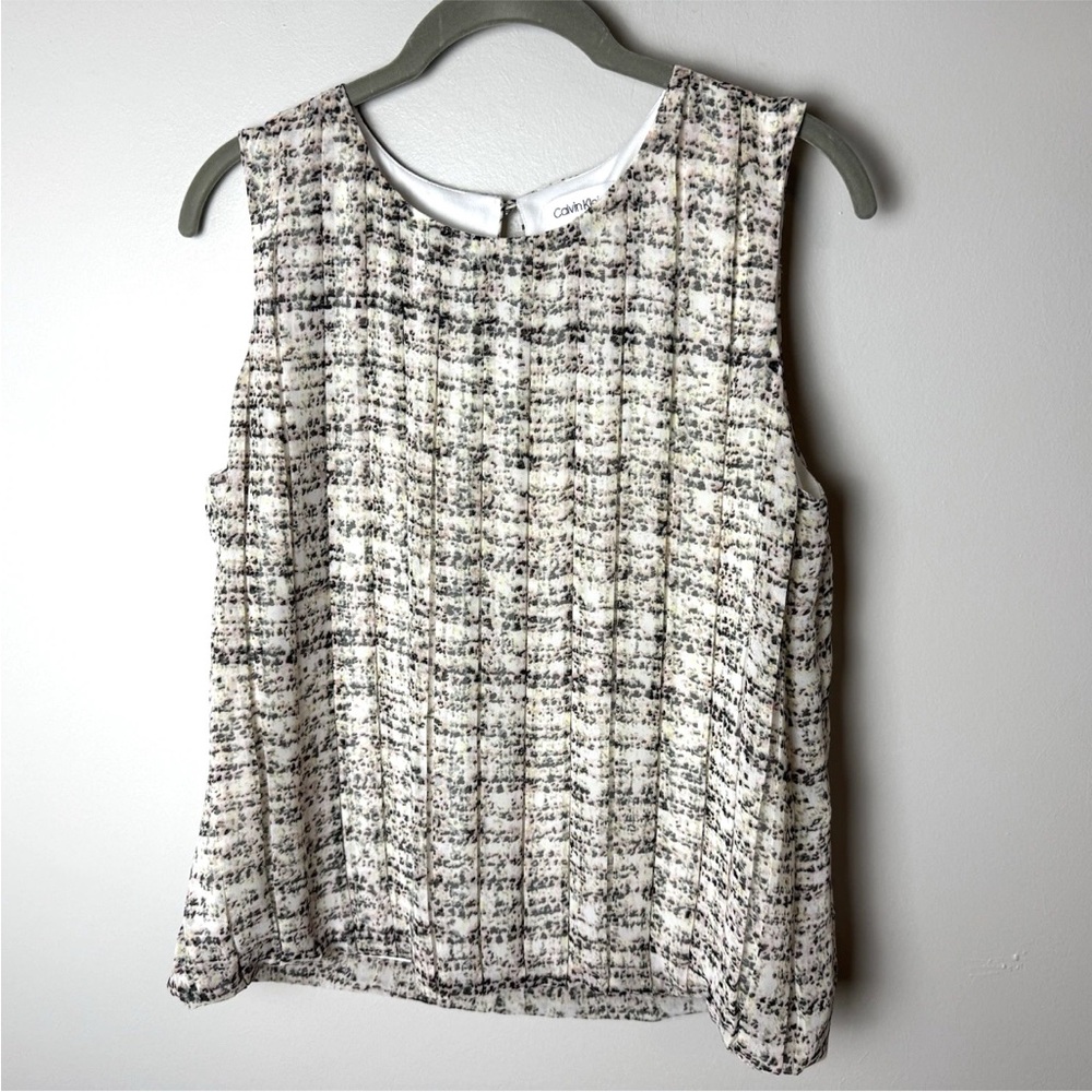 Calvin Klein Sleeveless Blouse Size Medium Top Lined White Black Pink Yellow